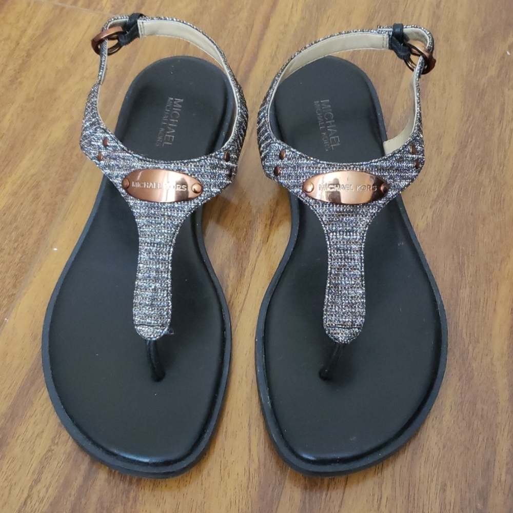 Mk Flat Plate Metallic Thong Sandals Michael Kors